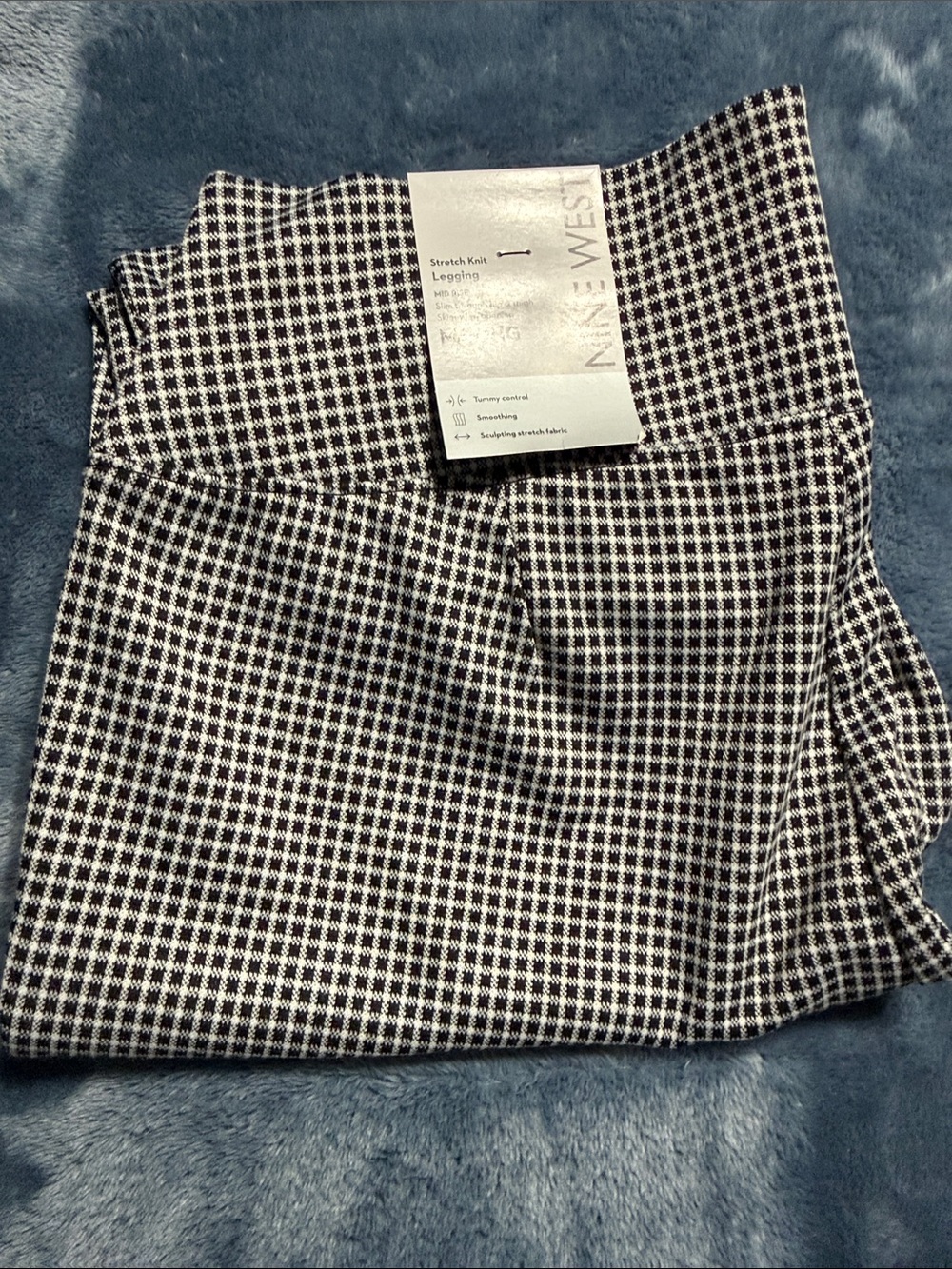 New 2 pair Nine West Stretch Knit Leggings. Checked is M long and dark gray is